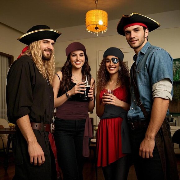 Pirate Costume Accessories Set Cotton Unisex Includes Bandana Sash Jewelry - Picture 6 of 7